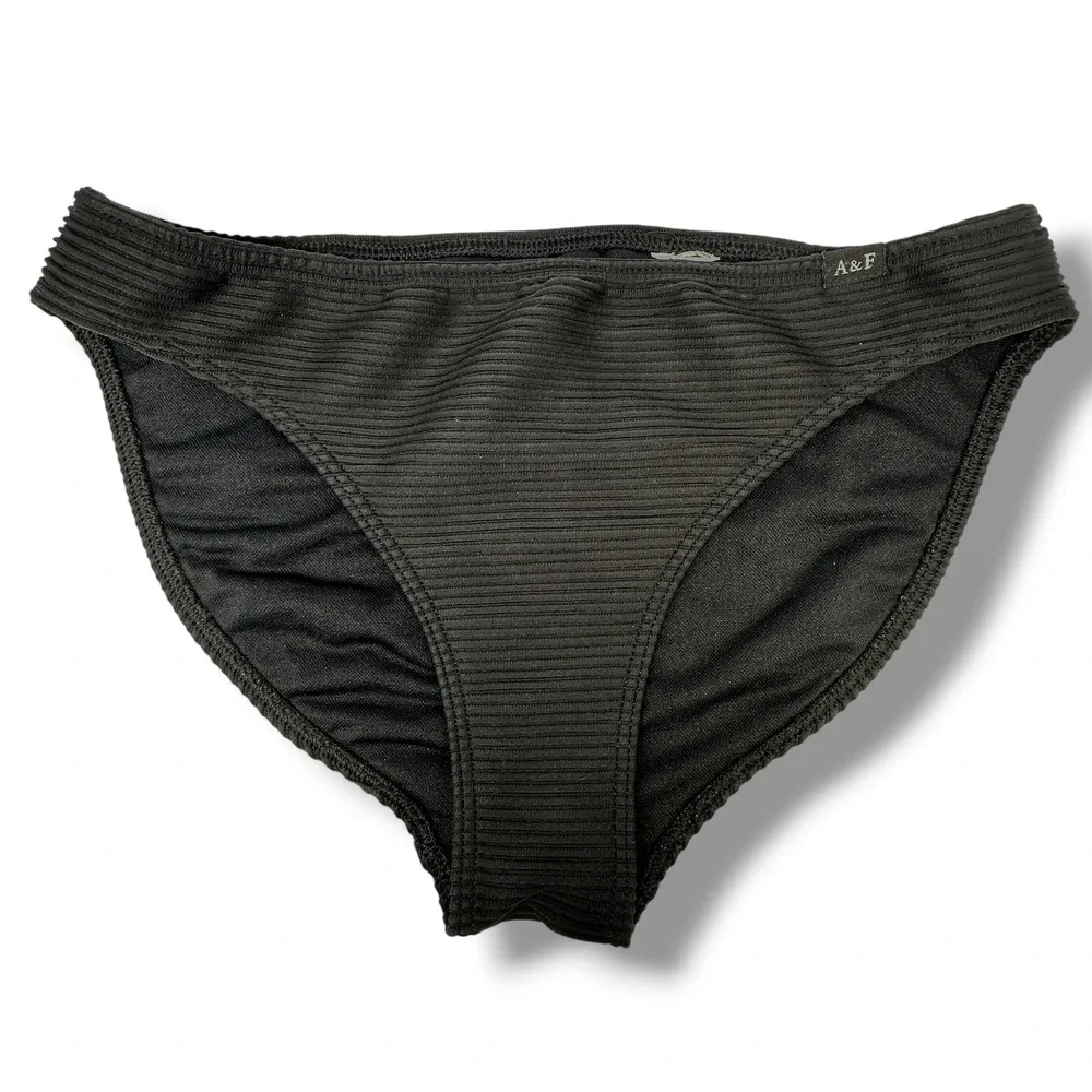 Abercrombie Kids‎ Girls Black Ribbed Bikini Swim Bottom Size 11/12 A&F Logo